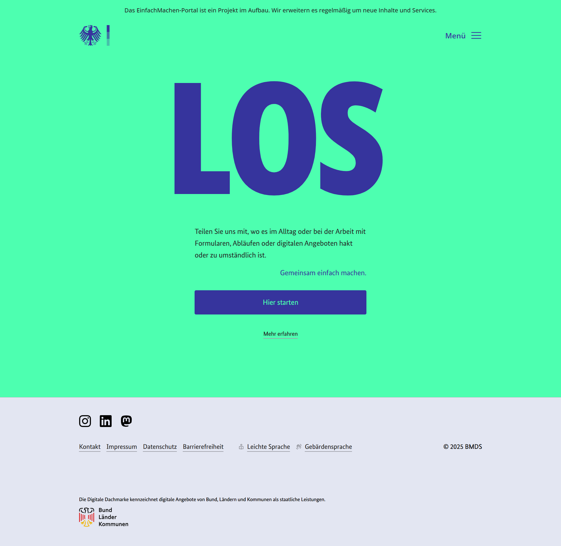 Screenshot Startseite einfach-machen.gov.de